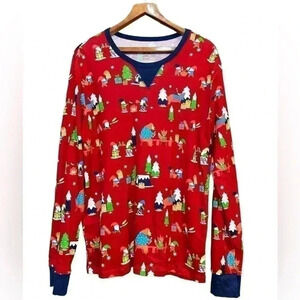 WONDERSHOP Red Gnome Christmas Long Sleeved Cotton Pajama Top Size L